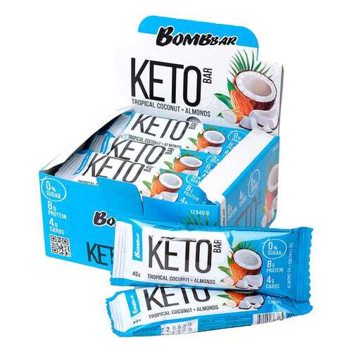 Батончик Bombbar Keto Bar 12 40 г, 12 шт., кокос с миндалем в Декатлон