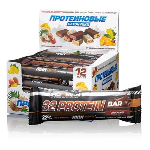 Батончик IRONMAN 32 Protein bar 12штх50г шоколад/темная глазурь в Декатлон