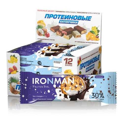 Батончик IRONMAN Protein bar без глазури 12штx50г печенье в Декатлон