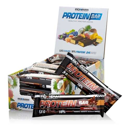 Батончик IRONMAN Protein Bar с коллагеном, 50г (Шоколад/тёмная глазурь)(24 шт) в Декатлон