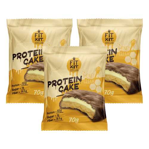 Печенье Fit Kit Protein Cake 3 70 г, 3 шт., медовый крем в Декатлон